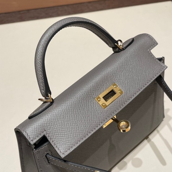 エルメスケリーミニ Kelly bag miniMini Kelly New stock  ヴォーエプソン Epsom グリメイヤー 0L/ Gris Meyer ゴールド金具 kellymini-076 全手縫い