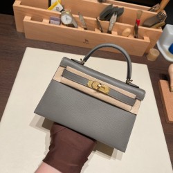 エルメスケリーミニ Kelly bag miniMini Kelly New stock  ヴォーエプソン Epsom グリメイヤー 0L/ Gris Meyer ゴールド金具 kellymini-076 全手縫い