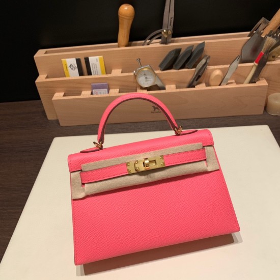 エルメスケリーミニ Kelly bag miniMini Kelly New stock  ヴォーエプソン Epsom ローズアザレ 8W /Rose Azalee ゴールド金具 kellymini-081 全手縫い