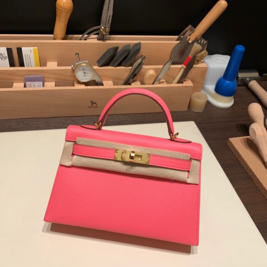 エルメスケリーミニ Kelly bag miniMini Kelly New stock  ヴォーエプソン Epsom ローズアザレ 8W /Rose Azalee ゴールド金具 kellymini-081 全手縫い