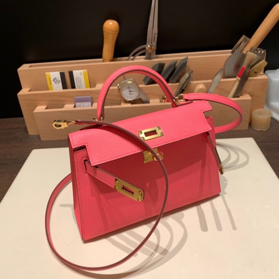 エルメスケリーミニ Kelly bag miniMini Kelly New stock  ヴォーエプソン Epsom ローズアザレ 8W /Rose Azalee ゴールド金具 kellymini-081 全手縫い