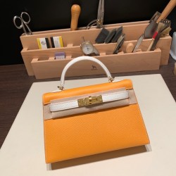 エルメスケリーミニ Kelly bag miniMini Kelly New stock  ヴォーエプソン Epsom ソレイユ 9H/Soleil & ホワイト 01/White ゴールド金具 kellymini-087 全手縫い