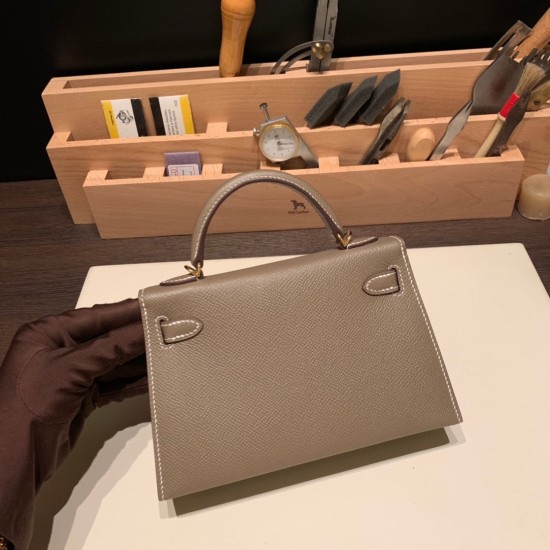 エルメスケリーミニ Kelly bag miniMini Kelly New stock  ヴォーエプソン Epsom エトゥープ 18/Étoupe Grey ゴールド金具 kellymini-088 全手縫い