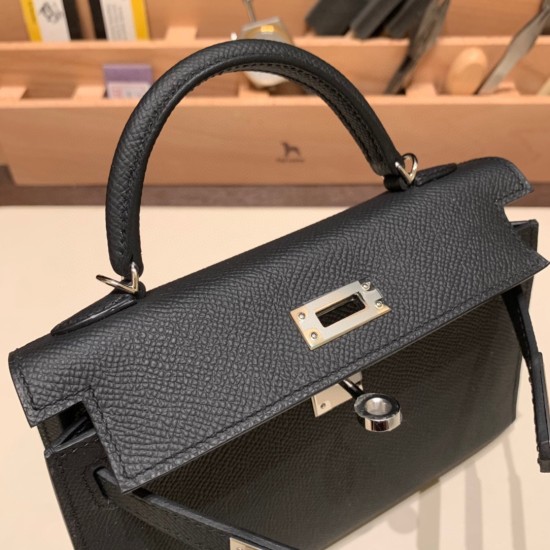 エルメスケリーミニ Kelly bag miniMini Kelly New stock  ヴォーエプソン Epsom ブラック 89/ Black (Noir) シルバー金具 kellymini-093 全手縫い