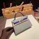 エルメスケリーミニ Kelly bag miniMini Kelly New stock  Alligateor パールグレー 80/ Pearl Grey& ブルーエレクトリック7T /Blue Electric シルバー金具 kellymini-101 全手縫い