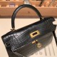 エルメスケリーミニ Kelly bag miniMini Kelly New stock  Alligateor crocodile ブラック 89/ Black (Noir) ゴールド金具 kellymini-107 全手縫い