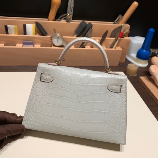 エルメスケリーミニ Kelly bag miniMini Kelly New stock  Alligateor crocodile パールグレー 80 /Pearl Grey ゴールド金具 kellymini-108 全手縫い