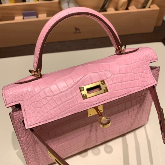 エルメスケリーミニ Kelly bag miniMini Kelly New stock  Alligateor crocodile  ピンク 5P /Pink ゴールド金具 kellymini-109 全手縫い