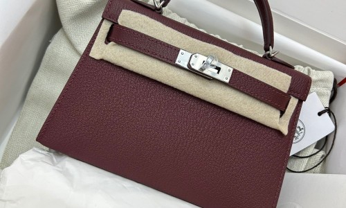 現金特価: 98,000円  全手縫い エルメスケリーミニ Kelly mini 20 シルバー金具 55/ Rouge H ルージュアッシュ シェブルミゾル Chevre