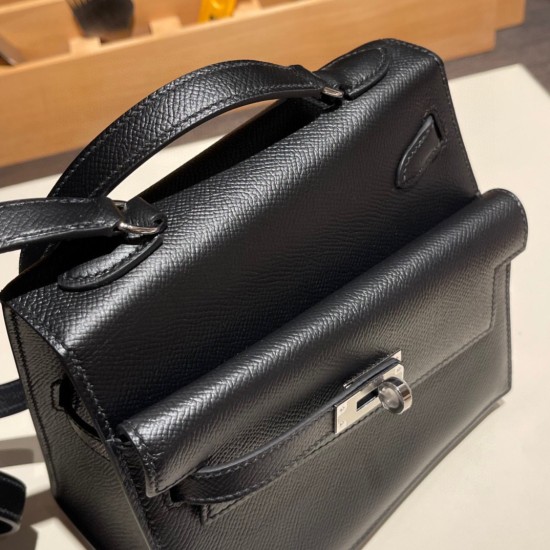 エルメス両面ケリー 不規則なデザイン ヴォーエプソン 89/Black (Noir) ブラック シルバー金具  kelly-new-002 全手縫い