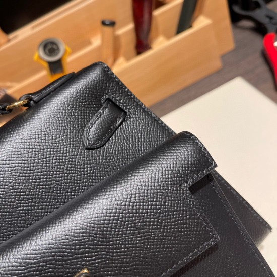 エルメス両面ケリー 不規則なデザイン ヴォーエプソン 89/Black (Noir) ブラック ゴールド金具   kelly-new-004 全手縫い