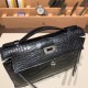 エルメス ポシェットケリー kelly pochette  Matte Alligateor ブラック 89 /Black (Noir) シルバー金具 Pochette--003 全手縫い