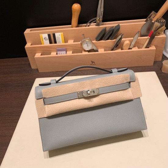 エルメス ポシェットケリー kelly pochette  Epsom ヴォーエプソン グリムエット 4Z /Gris Mouette  シルバー金具 Pochette--010 全手縫い