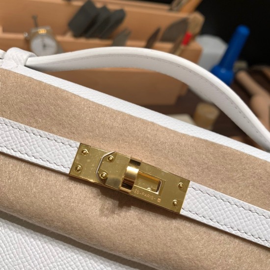 エルメス ポシェットケリー kelly pochette  Epsom ヴォーエプソン ホワイト 01 /White (Blanc) ゴールド金具 Pochette--011 全手縫い