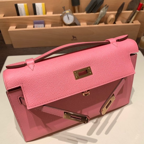 エルメス ポシェットケリー kelly pochette  Epsom ヴォーエプソン ローズコンフェッティ 1Q/Rose Confetti  ローズゴールド金具 Pochette--013 全手縫い