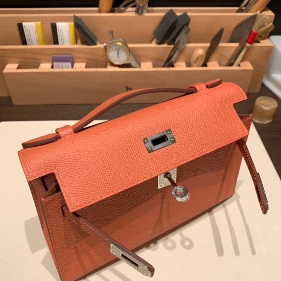 エルメス ポシェットケリー kelly pochette  Epsom ヴォーエプソン ローズティー 3L /Rose Tea シルバー金具 Pochette--014 全手縫い