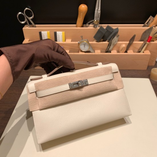 エルメス ポシェットケリー kelly pochette  Epsom ヴォーエプソン クレ 10 /Craie ゴールド金具 Pochette--018 全手縫い