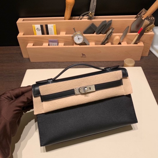 エルメス ポシェットケリー kelly pochette  swift スイフト ブラック 89 /Black (Noir) シルバー金具 Pochette--029 全手縫い