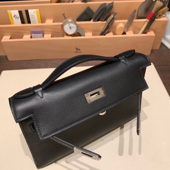 エルメス ポシェットケリー kelly pochette  swift スイフト ブラック 89 /Black (Noir) シルバー金具 Pochette--029 全手縫い