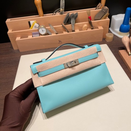 エルメス ポシェットケリー kelly pochette  swift スイフト ブルーアトール 3P /Blue Atoll シルバー金具 Pochette--033 全手縫い