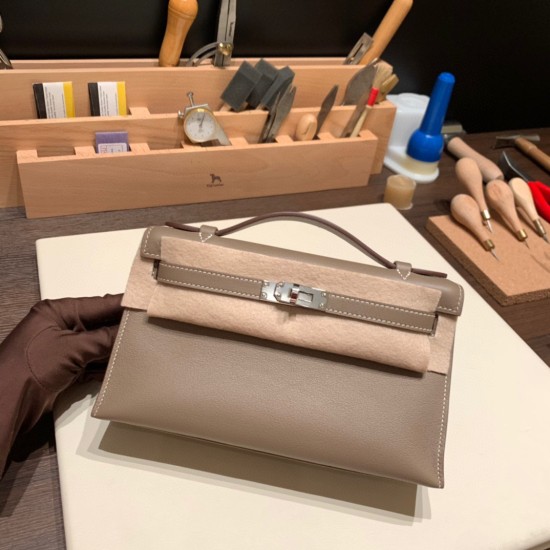 エルメス ポシェットケリー kelly pochette  swift スイフト エトゥープ 18 /Étoupe Grey (Étoupe) シルバー金具 Pochette--036 全手縫い