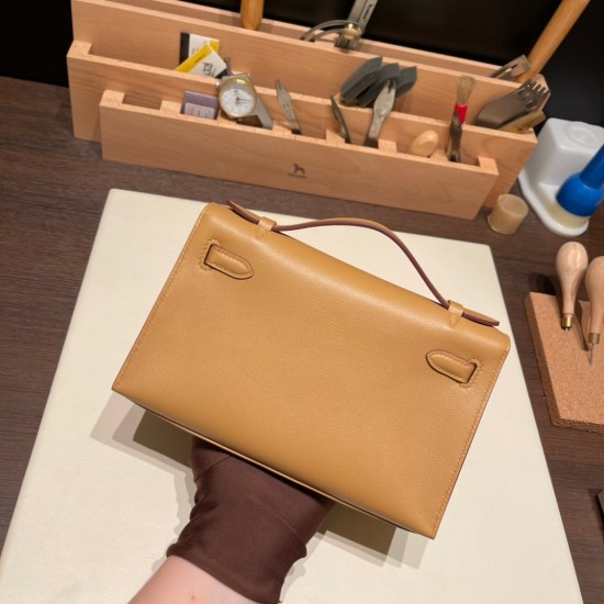 エルメス ポシェットケリー kelly pochette  swift スイフト チャイ0M/Chai ゴールド金具 Pochette--037 全手縫い