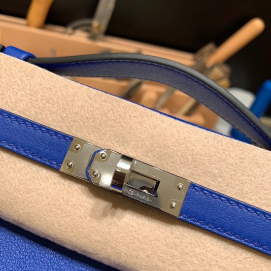 エルメス ポシェットケリー kelly pochette  swift スイフト ブルーエレクトリック 7T/ Blue Electric シルバー金具 Pochette--040 全手縫い