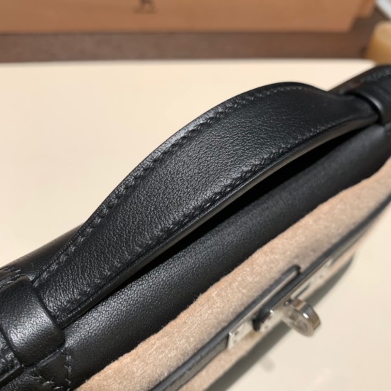 エルメス ポシェットケリー kelly pochette  swift スイフト ブラック 89/ Black (Noir) シルバー金具 Pochette--043 全手縫い