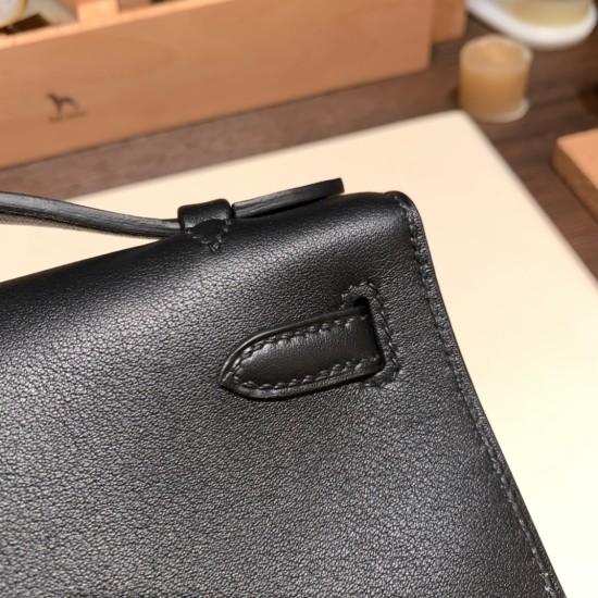 エルメス ポシェットケリー kelly pochette  swift スイフト ブラック 89/ Black (Noir) シルバー金具 Pochette--043 全手縫い