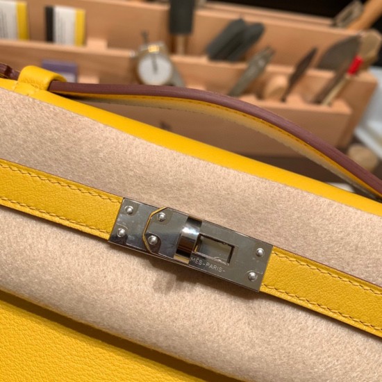 エルメス ポシェットケリー kelly pochette  swift スイフト ジョーヌアンブル 9D /Jaune Ambre シルバー金具 Pochette--049 全手縫い