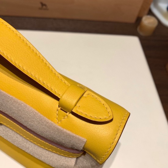 エルメス ポシェットケリー kelly pochette  swift スイフト ジョーヌアンブル 9D /Jaune Ambre シルバー金具 Pochette--049 全手縫い