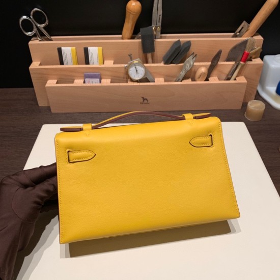 エルメス ポシェットケリー kelly pochette  swift スイフト ジョーヌアンブル 9D /Jaune Ambre シルバー金具 Pochette--049 全手縫い