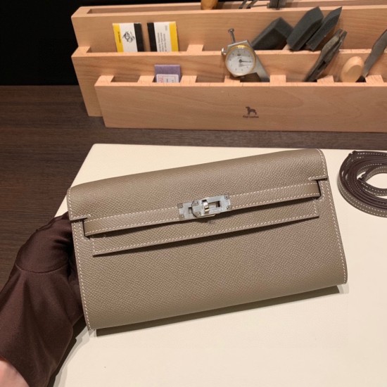 エルメス ケリーウォレット ロング トゥーゴー Kelly Wallet Long To Go  ヴォーエプソン epsom  18/Étoupe Grey エトゥープ シルバー金具  kellyto-041 全手縫い