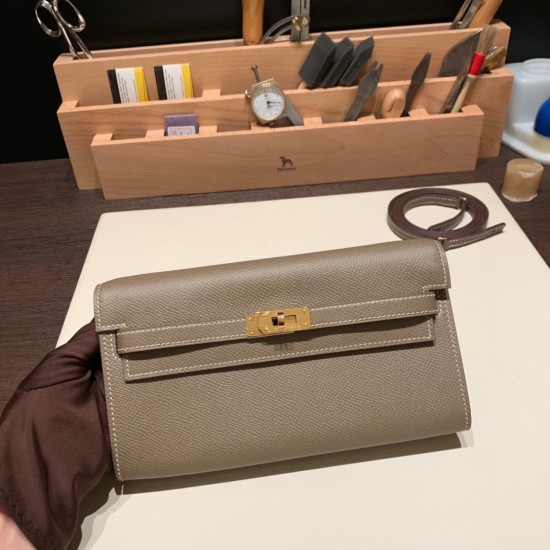 エルメス ケリーウォレット ロング トゥーゴー Kelly Wallet Long To Go ヴォーエプソン epsom  18/Étoupe Grey (Étoupe)  エトゥープ ゴールド金具   kellyto-045 全手縫い