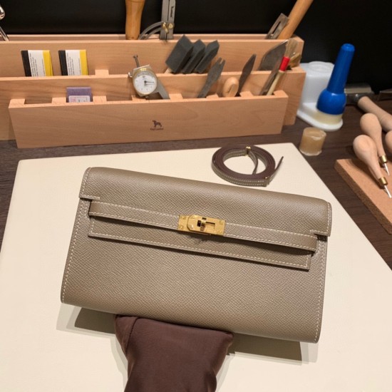 エルメス ケリーウォレット ロング トゥーゴー Kelly Wallet Long To Go ヴォーエプソン epsom  18/Étoupe Grey (Étoupe)  エトゥープ ゴールド金具   kellyto-045 全手縫い