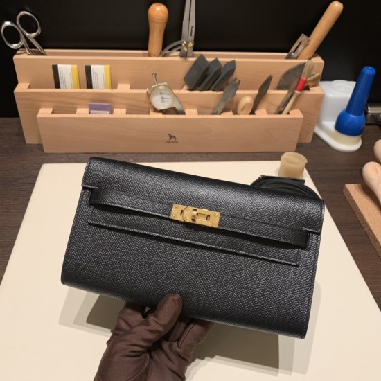 ケリーロング トゥー・ゴー Kelly to go  ヴォーエプソン epsom  89/Black (Noir) ブラック ゴールド金具   kellyto-057 全手縫い