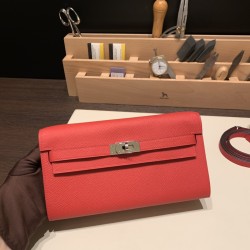 エルメス ケリーウォレット ロング トゥーゴー Kelly Wallet Long To Go  ヴォーエプソン epsom  S3/Rouge Cœur  ルージュクー シルバー金具  kellyto-067 全手縫い