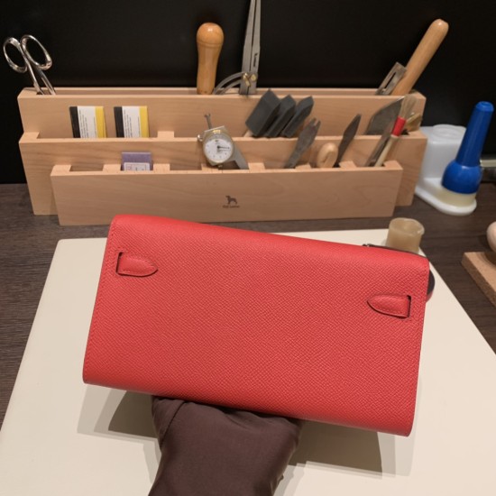 エルメス ケリーウォレット ロング トゥーゴー Kelly Wallet Long To Go  ヴォーエプソン epsom  S3/Rouge Cœur  ルージュクー シルバー金具  kellyto-067 全手縫い