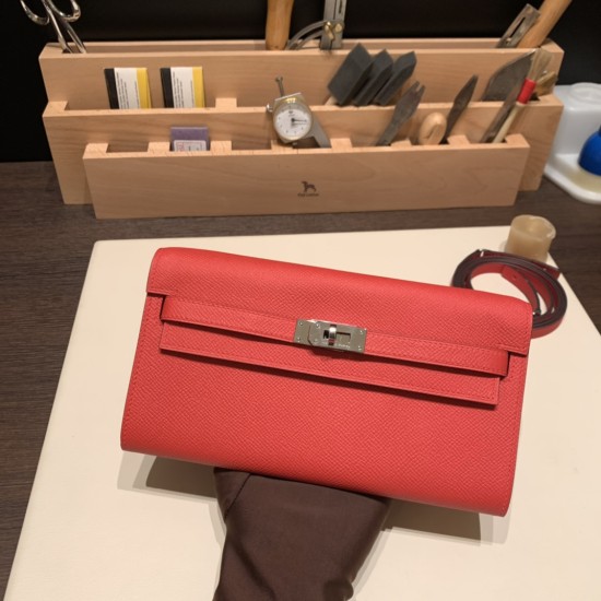 エルメス ケリーウォレット ロング トゥーゴー Kelly Wallet Long To Go  ヴォーエプソン epsom  S3/Rouge Cœur  ルージュクー シルバー金具  kellyto-067 全手縫い