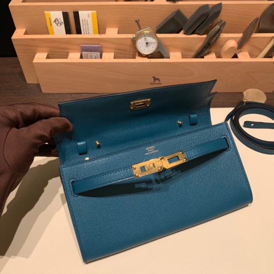 エルメス ケリーウォレット ロング トゥーゴー Kelly Wallet Long To Go   シェブルミゾル Chevre W0/Vert Bosphore  ヴェールボスフォール ゴールド金具   kellyto-073 全手縫い