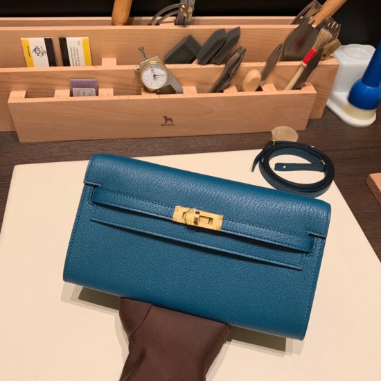 エルメス ケリーウォレット ロング トゥーゴー Kelly Wallet Long To Go   シェブルミゾル Chevre W0/Vert Bosphore  ヴェールボスフォール ゴールド金具   kellyto-073 全手縫い