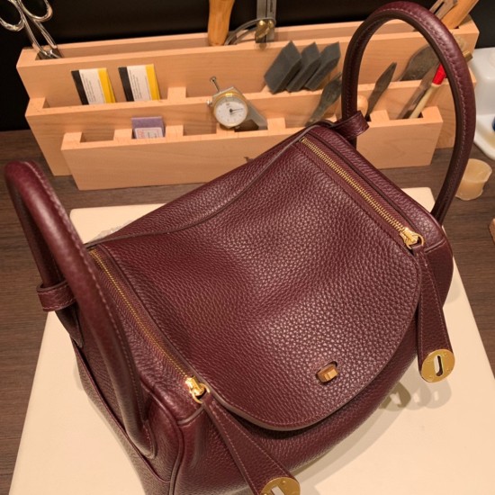 エルメス リンディ26 Clemence トリヨンクレマンス ルージュセリエ 0G /Rouge Sellier ゴールド金具 lindy26-016 全手縫い