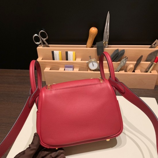 エルメス リンディミニ19 Mini Lindy  Evercolor  ルージュグレナ K1 / Rouge Grenat  ゴールド金具  lindymini-003 全手縫い