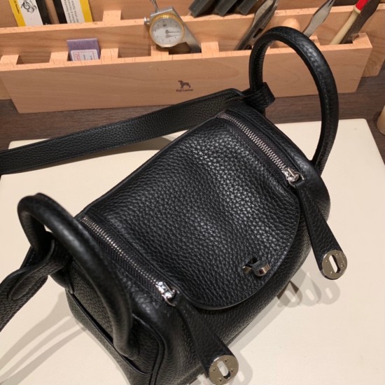 エルメス リンディミニ19 Mini Lindy Clemence トリヨンクレマンス ブラック 89 /Black (Noir)   シルバー金具  lindymini-049 全手縫い