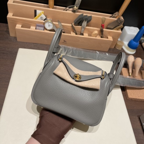 エルメス リンディミニ19 Mini Lindy Clemence トリヨンクレマンス グリメイヤー 0L/ Gris Meyer  ゴールド金具  lindymini-059 全手縫い