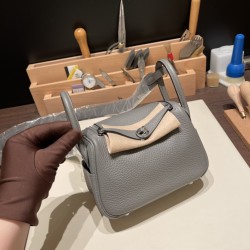 エルメス リンディミニ19 Mini Lindy Clemence トリヨンクレマンス グリメイヤー 0L/ Gris Meyer   シルバー金具  lindymini-060 全手縫い