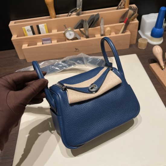 エルメス リンディミニ19 Mini Lindy Clemence トリヨンクレマンス ディープブルー S4 /Deep Blue   シルバー金具  lindymini-065 全手縫い