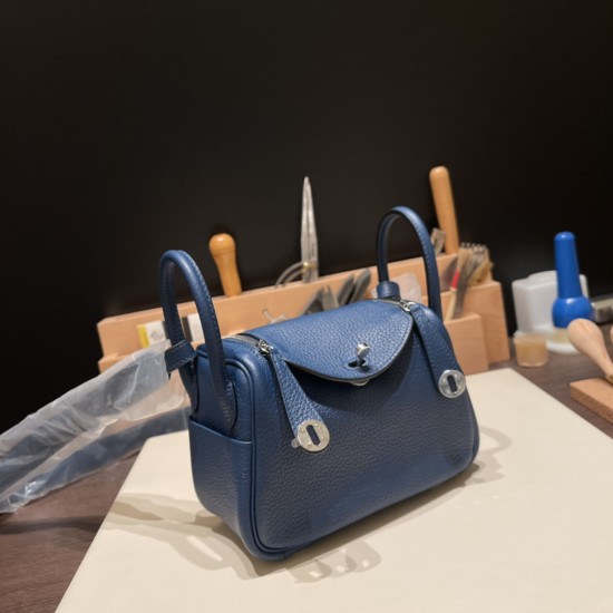 エルメス リンディミニ19 Mini Lindy Clemence トリヨンクレマンス ディープブルー S4 /Deep Blue   シルバー金具  lindymini-065 全手縫い