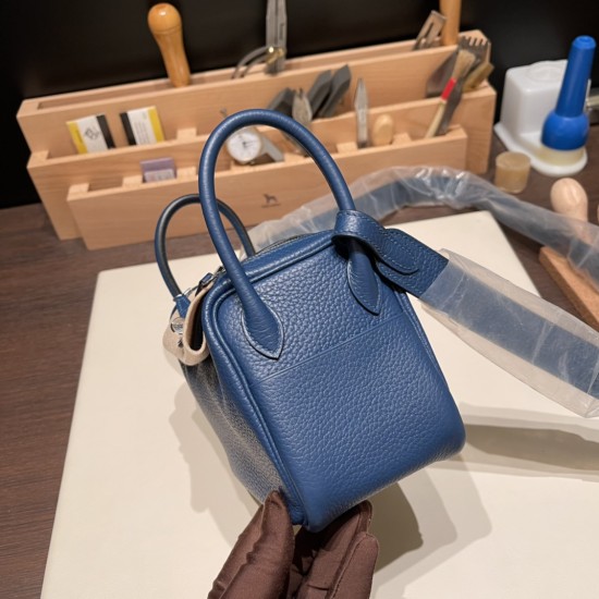 エルメス リンディミニ19 Mini Lindy Clemence トリヨンクレマンス ディープブルー S4 /Deep Blue   シルバー金具  lindymini-065 全手縫い