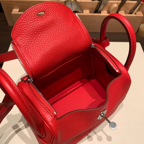 エルメス リンディミニ19 Mini Lindy Clemence トリヨンクレマンス ルージュクー S3/Rouge Cœur   シルバー金具  lindymini-076 全手縫い